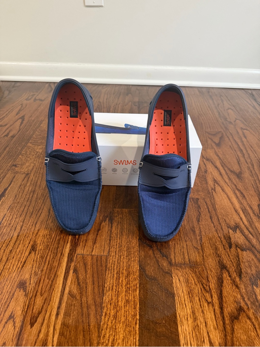 Swims Navy Mesh Boat Shoes with Orange Insole